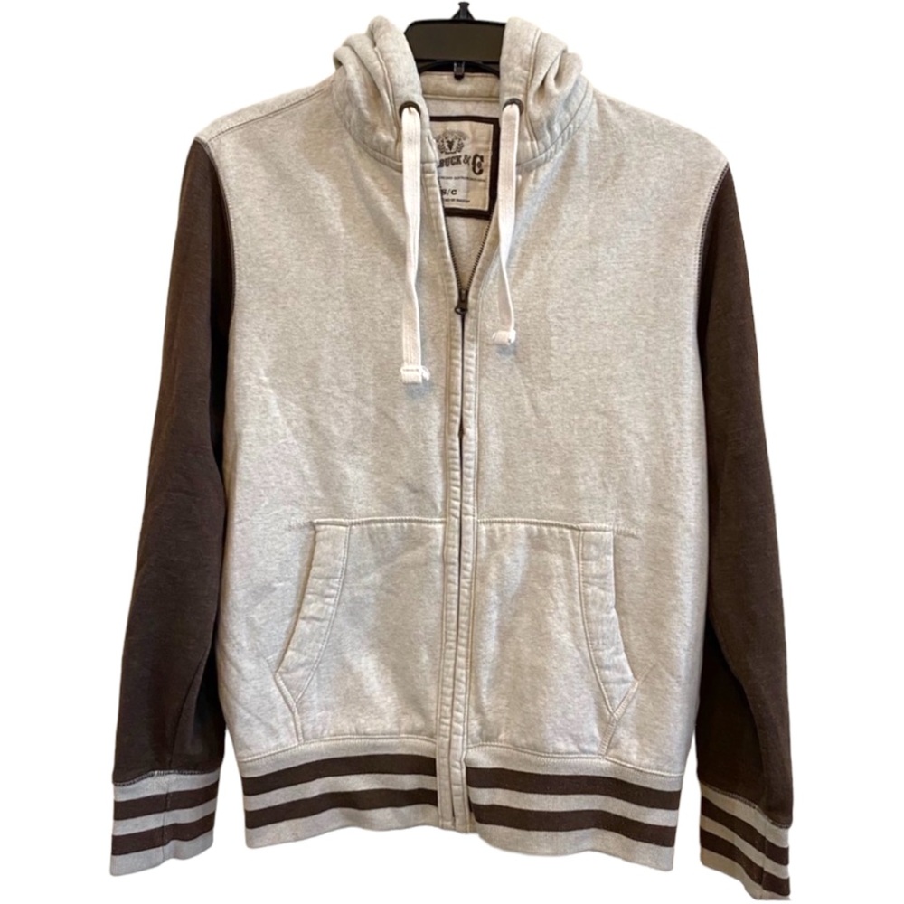 Roebuck & Co. Varsity Style Zip Front Hoodie Old School Striped‎ Earth Tones